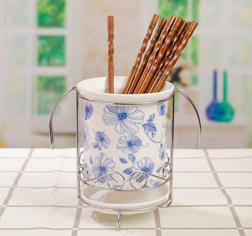 红牡丹 骨瓷筷子筒套装 创意厨房用品陶瓷器韩国带盖沥水筷笼包邮